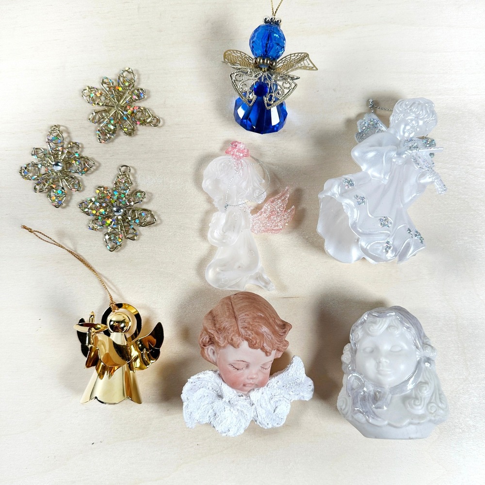 Vintage Lot of Angel Cherub Christmas‎ Ornaments Gold Metal White Ceramic